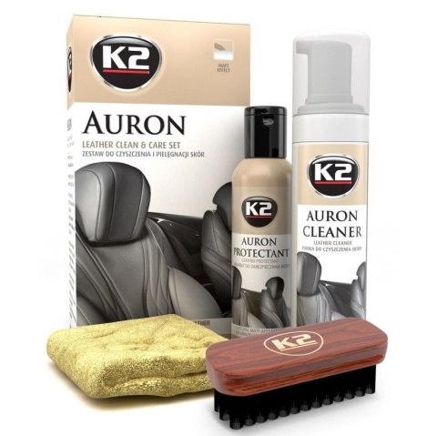 K2 AURON ZESTAW SKÓRA Auron Cleaner+Auron Protectant+szczotka Auron Brush + mikrofibra