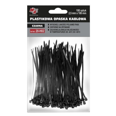 MA PRO plastikowa opaska kablowa - czarna 2,5mm x 100 100szt