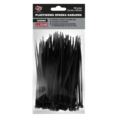 MA PRO plastikowa opaska kablowa - czarna 3,6mm x 140 100szt
