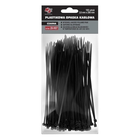 MA PRO plastikowa opaska kablowa - czarna 3,6mm x 200 100szt