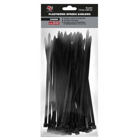 MA PRO plastikowa opaska kablowa - czarna 7,6mm x 250 50szt