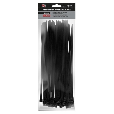 MA PRO plastikowa opaska kablowa - czarna 7,6mm x 300 50szt