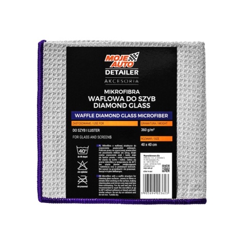 MOJE AUTO DETAILER MIKROFIBRA WAFLOWA DO SZYB DIAMOND GLASS 370g/m2 40x40cm GREY