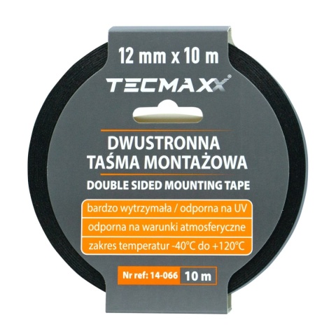 TECMAXX DWUSTRONNA TAŚMA MONTAŻ PE CZARNA -40°C do +120°C / 12mm x 10m
