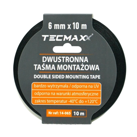 TECMAXX DWUSTRONNA TAŚMA MONTAŻOWA PE CZARNA -40°C do +120°C / 6mm x 10m