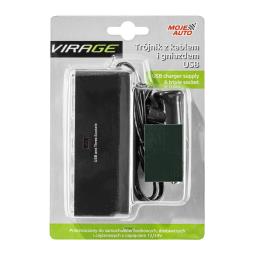 VIRAGE TRÓJNIK 12/24V NA KABLU Z GNIAZDEM USB VIRAGE 93-019