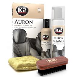 K2 AURON ZESTAW SKÓRA Auron Cleaner+Auron Protectant+szczotka Auron Brush + mikrofibra) K2 G420