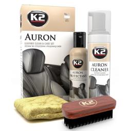 K2 AURON ZESTAW SKÓRA Auron Cleaner+Auron Protectant+szczotka Auron Brush + mikrofibra K2 G420